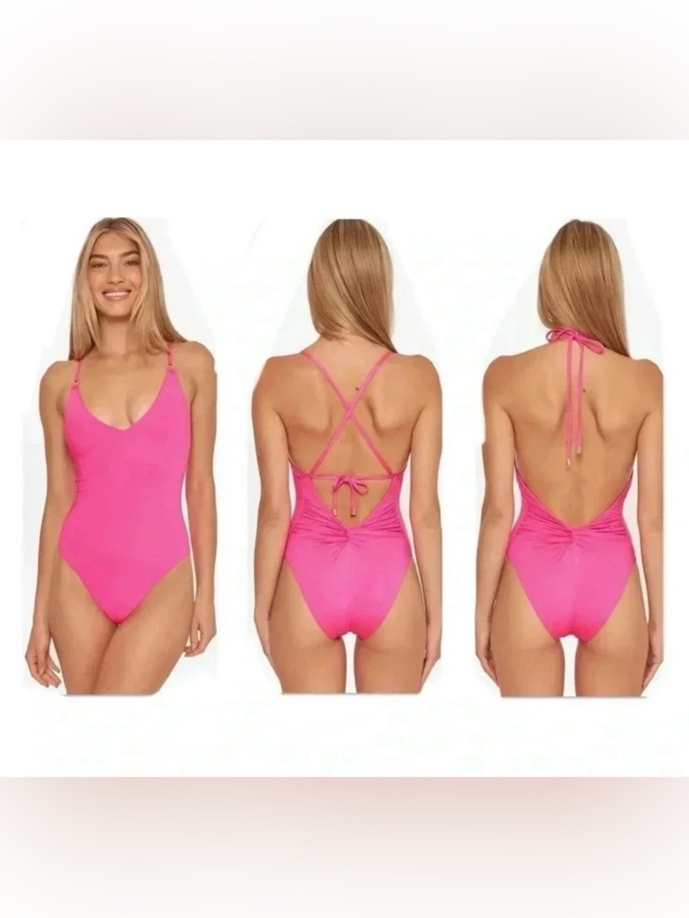 Trina Turk Monaco Twist Back High Leg One Piece Swimsuit Size 14